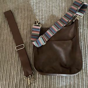 BNWOT large brown vegan leather ahdorned purse.